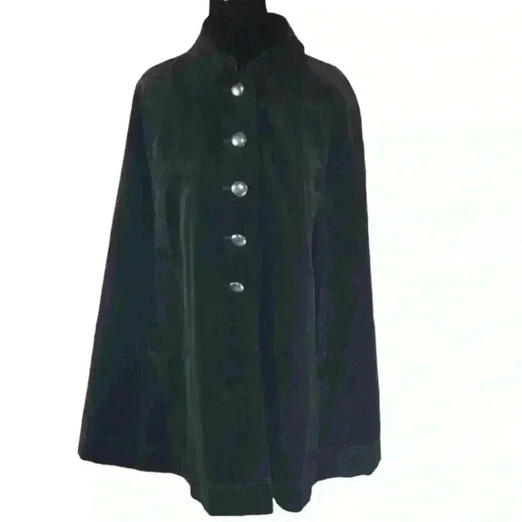 Vintage Nine West Velvet Cape/Wrap Size S Dark Green Button front Oversized Fall - Picture 10 of 15